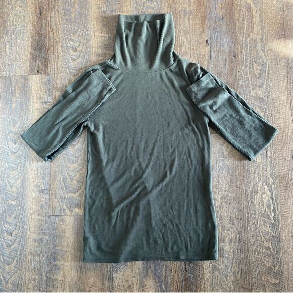 Loft Ribbed Turtleneck Shirt Long Sleeves XS Stretch Olive Green - Picture 6 of 10
